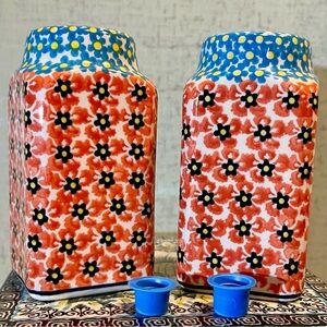 MILLENA FACTORY POLISH POTTERY LARGE FLORAL SALT AND PEPPER SHAKERS